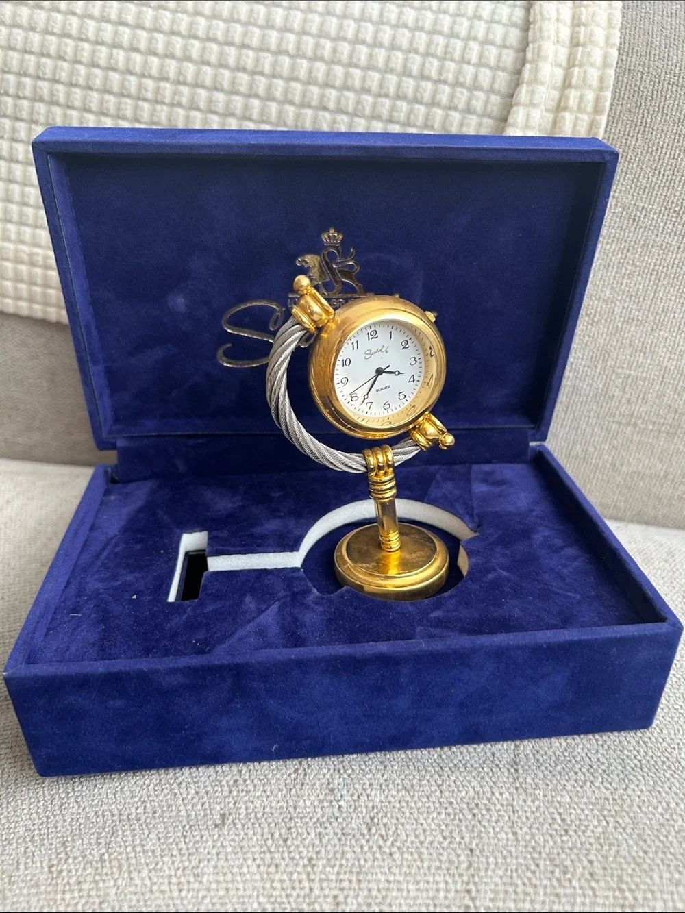 RARE Gold and Silver Cable-Accent Table Clock